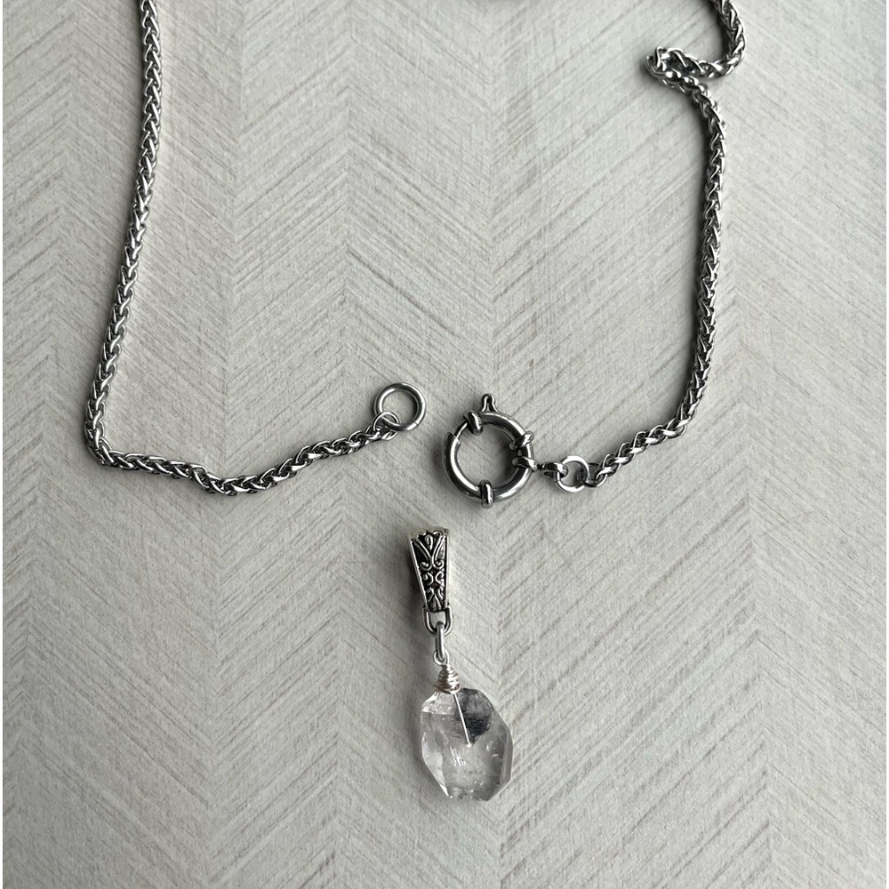 Genuine big herkimer diamond stainless steel wheat chain clasp in front necklace - Picture 13 of 15